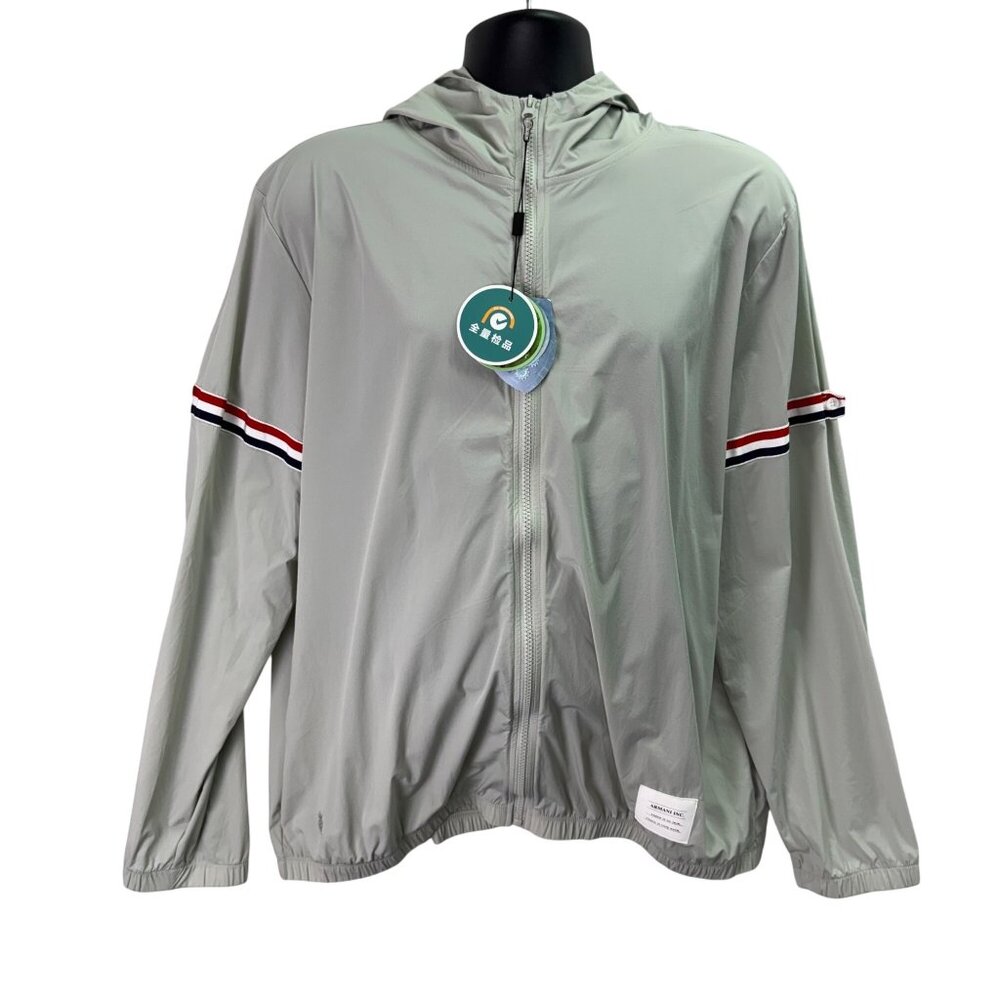 Mens Sage Green Nylon Jacket UPF 30+ Hooded Lightweight Zip Sz XXL